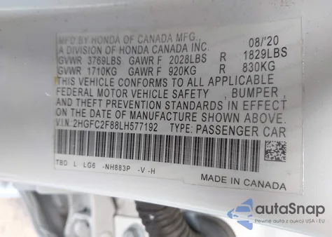 2020 Honda Civic Sport from USA, damaged, VIN 2HGFC2F88LH577192